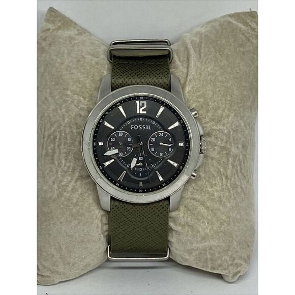 Fossil FS4532 Men's Grant Chronograph Green Leather Analog Dial Watch JK35 - Picture 1 of 11